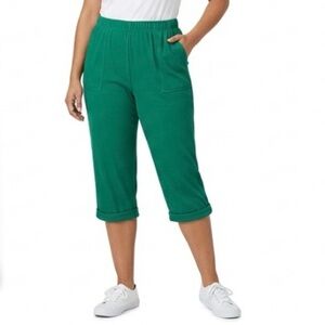 Woman Within Women’s Plus Size 3X Knit Capri Pants Green Elastic Waist Pockets
